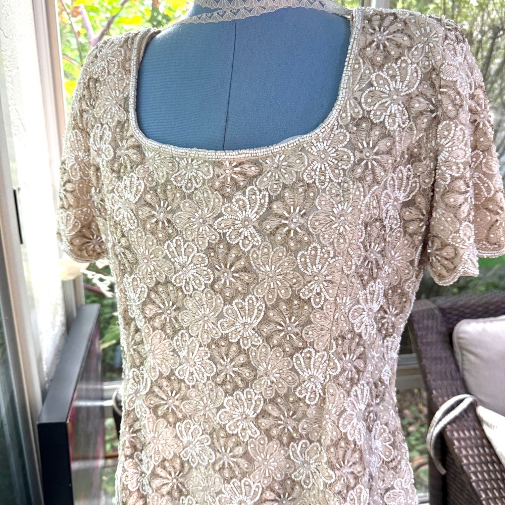 STENAY Beaded Long Beautiful Gown! Beige, Size 12